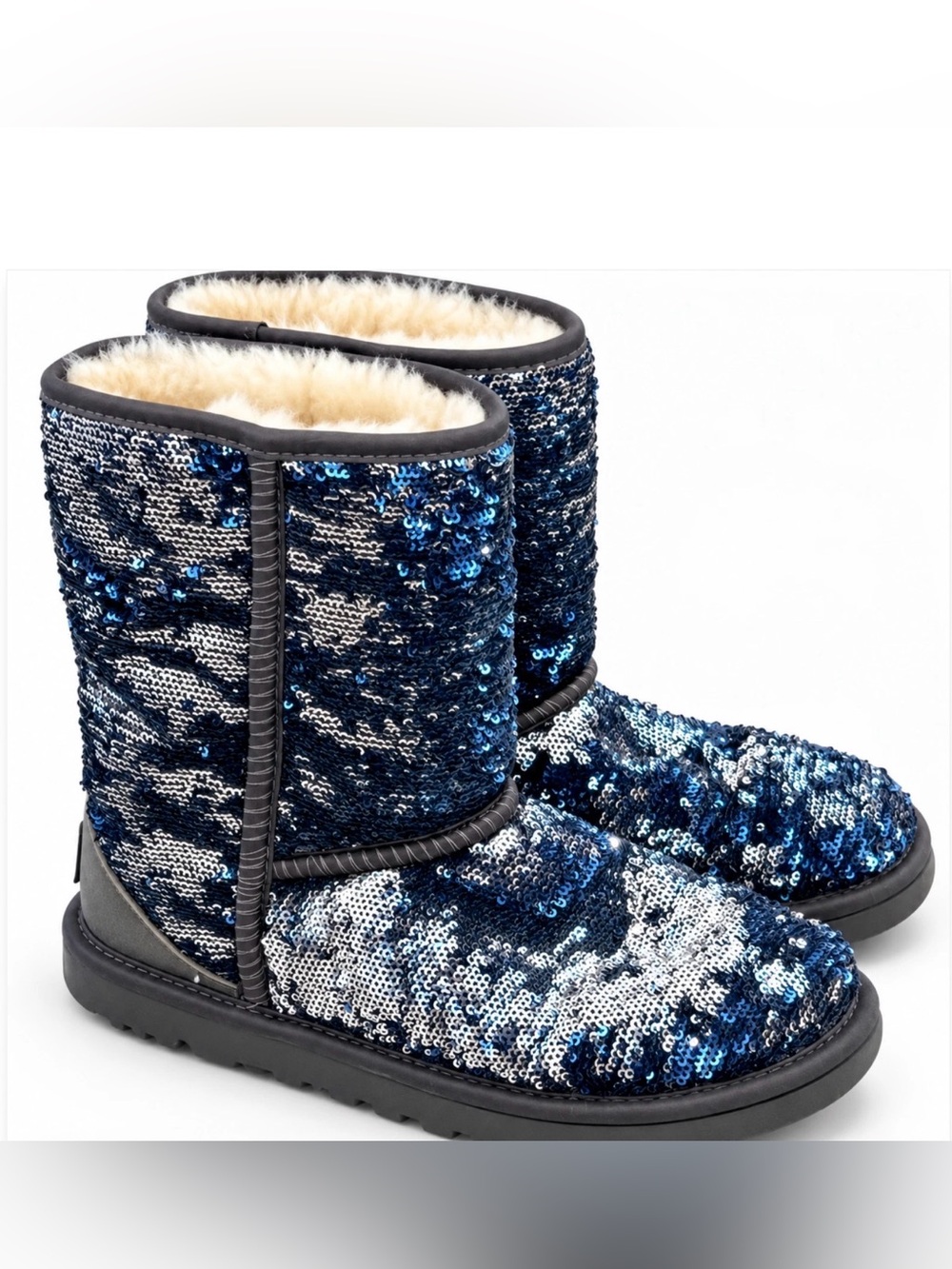 UGG WOMEN'S BOOTS 1002978 MIDNIGHT BLUE SILVER SEQUIN CLASSIC SHORT BOOTS 5